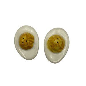 Egg-Shaped Ceramic Salt & Pepper Shakers  Handcrafted White & Yellow Design